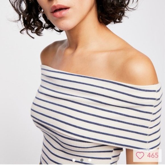 Free People Tops - Free People Melbourne Off-the-Shoulder Blue and White Striped Top L NWT